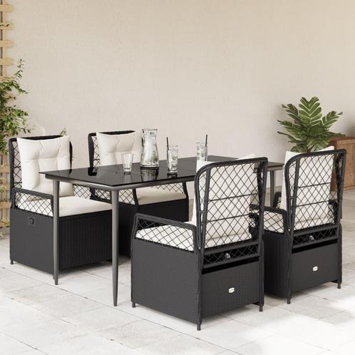 vidaXL 5-delige Tuinset met kussens poly rattan zwart, Tuin en Terras, Tuinsets en Loungesets, Tuinset, Nieuw, 4 zitplaatsen, Rotan