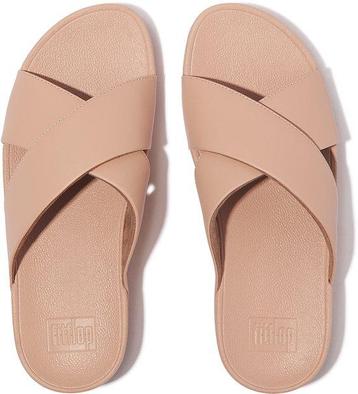 FitFlop Lulu Cross Slide Sandals Leather Vrouwen - Beigey Be beschikbaar voor biedingen
