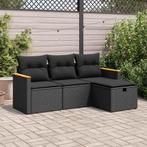 vidaXL 4-delige Loungeset met kussens poly rattan zwart, Verzenden, Nieuw, Rotan, Loungeset