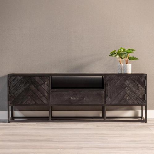 Tv-meubel Mangohout Kjeld 145 Zwart, Huis en Inrichting, Kasten | Televisiemeubels, 25 tot 50 cm, Nieuw, Overige houtsoorten, Minder dan 100 cm