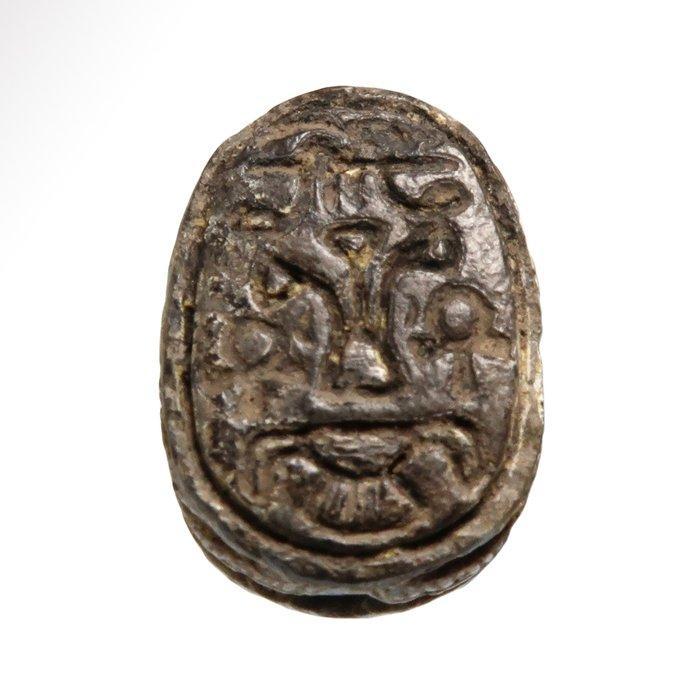 Oud-Egyptisch Speksteen Scarab met hiërogliefen, Antiek en Kunst, Antiek | Overige Antiek