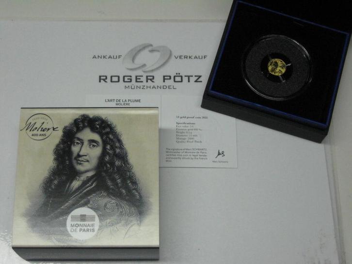 Frankreich 5 Euro 2022 goud GedenkMunt Moliere Pp Kunstse..., Postzegels en Munten, Munten | Europa | Euromunten, Verzenden