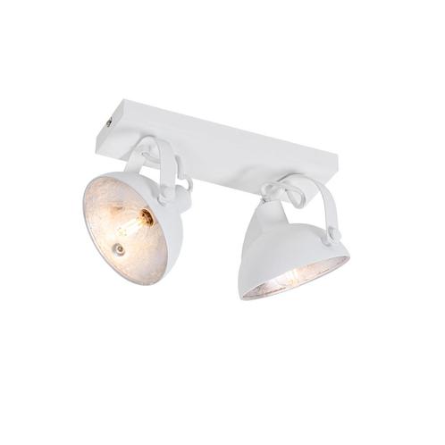 Industriële plafondlamp wit met zilver 2-lichts verstelbaar, Huis en Inrichting, Lampen | Spots, Nieuw, Overige materialen