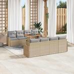 vidaXL Tuin Sofa Set met opslag 9 pcs Beige Poly riet, Verzenden, Nieuw, Rotan