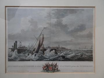 Kopergravure Staveren vanuit Zuiderzee, M. Sallieth 1781 beschikbaar voor biedingen