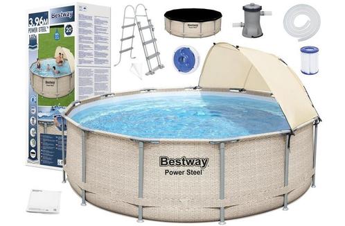 Bestway Power Steel zwembad 396 x 107 cm Rotan-look - com..., Tuin en Terras, Zwembaden, Nieuw, Ophalen of Verzenden