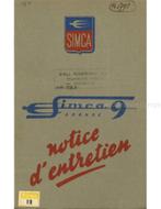 1951 SIMCA 9 ARONDE INSTRUCTIEBOEKJE FRANS