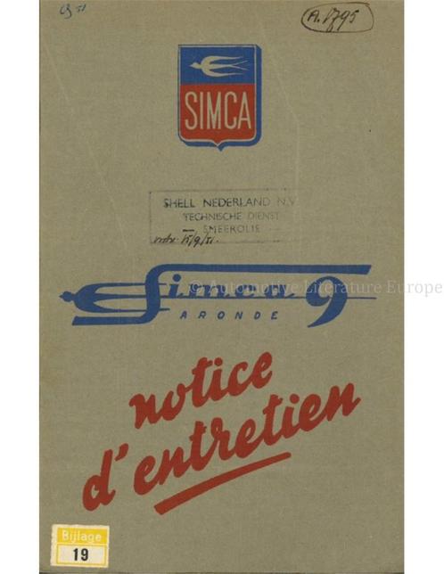 1951 SIMCA 9 ARONDE INSTRUCTIEBOEKJE FRANS, Auto diversen, Handleidingen en Instructieboekjes