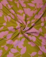 Viscose Bloemen Mosterd/Roze, Hobby en Vrije tijd, Stoffen en Lappen, Nieuw, Roze