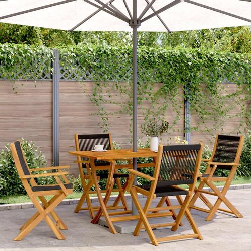 vidaXL Tuinstoelen 4 st inklapbaar massief acaciahout zwart, Tuin en Terras, Tuinstoelen, Nieuw, Hout, Verzenden