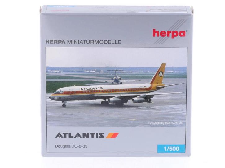 Schaal 1:500 Herpa 502030 Atlantis Douglas DC-8-33 Reg. D..., Hobby en Vrije tijd, Modelbouw | Vliegtuigen en Helikopters, Zo goed als nieuw