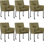 Set van 6 Olijfgroene leren moderne eetkamerstoelen - Vintag, Huis en Inrichting, Nieuw, Vijf, Zes of meer stoelen, Eigentijds