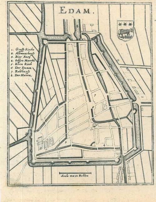 Stadsplattegrond van Edam, Antiek en Kunst, Kunst | Etsen en Gravures