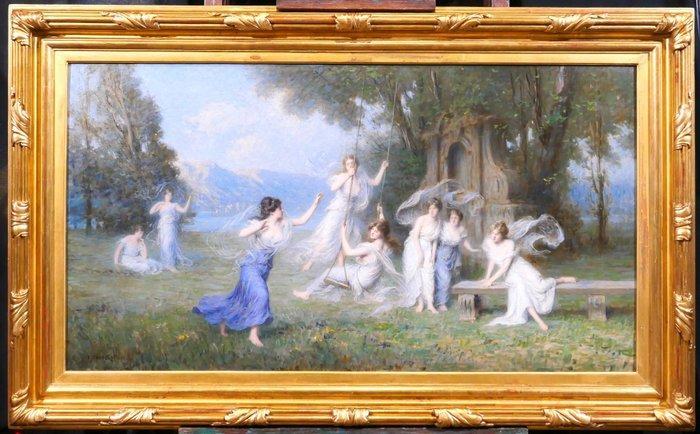 Emile-Louis Foubert (1848-1911) - The Swing, Landscape with, Antiek en Kunst, Kunst | Schilderijen | Klassiek