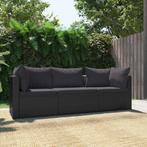 vidaXL 3-delige Loungeset met kussens poly rattan zwart, Verzenden, Nieuw, Rotan, Loungeset
