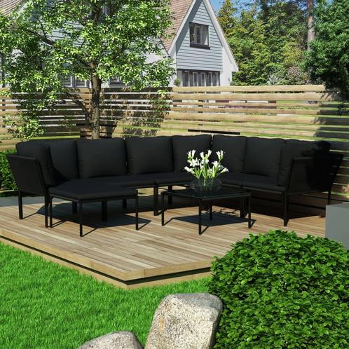 vidaXL 8-delige Loungeset met kussens PVC zwart, Tuin en Terras, Tuinsets en Loungesets, Loungeset, Nieuw, Kunststof, Verzenden