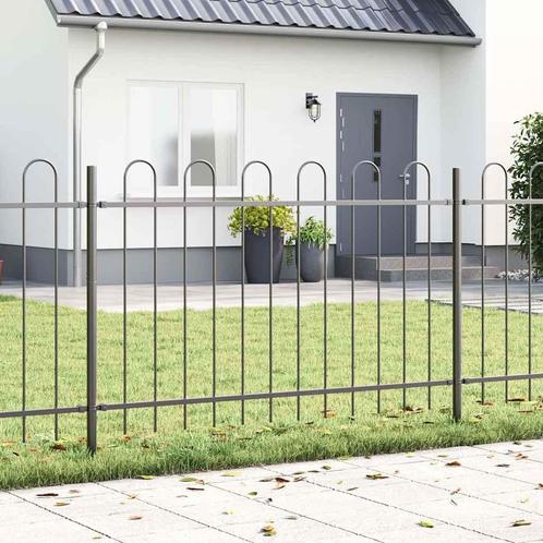 vidaXL Tuinfence met Hooptop Grijs, 3,4x1 m Staal, Tuin en Terras, Schuttingen, Nieuw, IJzer, Verzenden