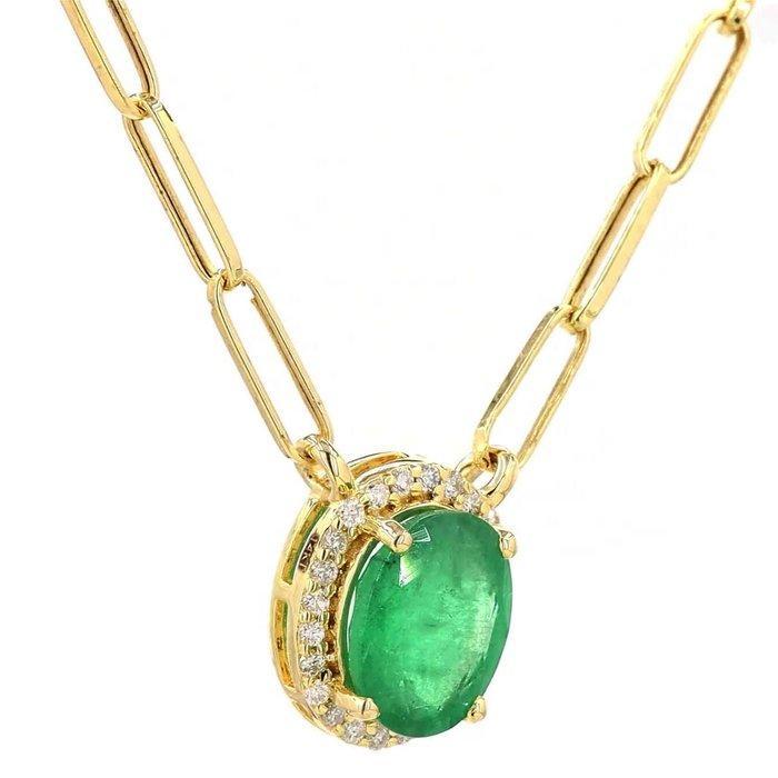 Halsketting - 14 karaat Geel goud - 2.16ct. tw. Smaragd -, Sieraden, Tassen en Uiterlijk, Kettingen