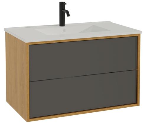 Badkamermeubel Gary 80cm - Zwart met Wit - Badmeubel, Huis en Inrichting, Badkamer | Badkamermeubels, Nieuw, Wastafelkast, Verzenden