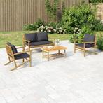 vidaXL 4-delige Loungeset met kussens bamboe donkergrijs, Tuin en Terras, Verzenden, Nieuw, Hout, Loungeset