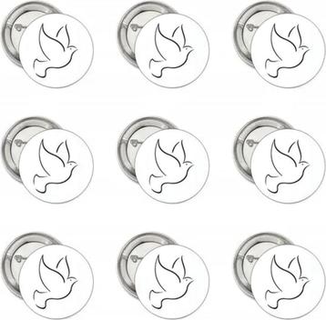 9 Vredes buttons Peace Duif met speld of (kleding)magneet beschikbaar voor biedingen