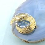 Vintage bicolor fantasie broche met parel en diamant (goud), Sieraden, Tassen en Uiterlijk, Broches, Gebruikt, Overige kleuren