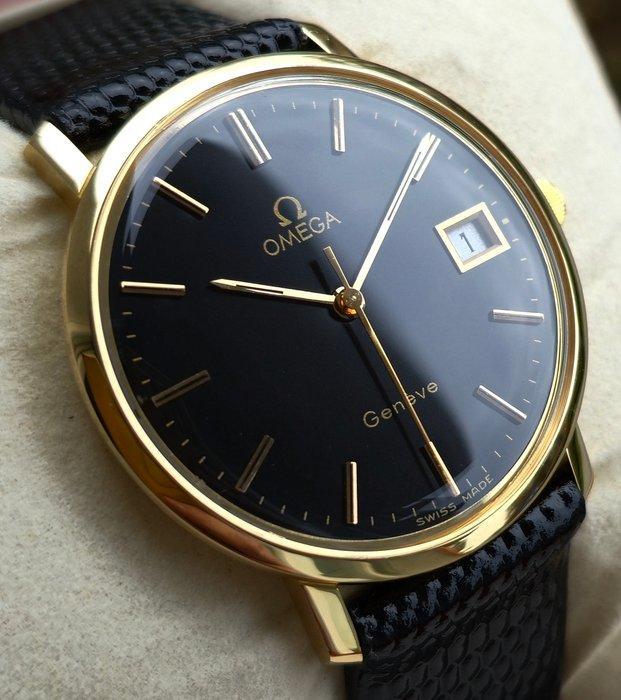 Omega - Genève Date - 18K Gold - Black Gilt Dial - 1974 -, Sieraden, Tassen en Uiterlijk, Horloges | Heren