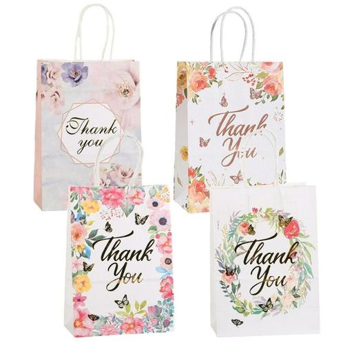 Fako Bijoux® - 24 Papieren Uitdeeltasjes Thank You Bloemen -, Diversen, Cadeauverpakkingen, Verzenden