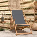 vidaXL Strandstoel inklapbaar massief teakhout grijs, Tuin en Terras, Tuinstoelen, Verzenden, Nieuw, Teakhout