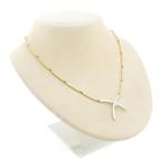 Bicolor gouden staafjes collier met vaste hanger en diamant, Gebruikt, Overige kleuren, Ophalen of Verzenden, Met edelsteen