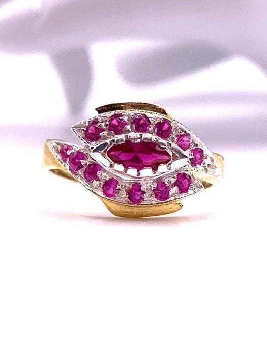 Zonder Minimumprijs - Ring - 9 kt. Geel goud, Zilver Robijn, Sieraden, Tassen en Uiterlijk, Ringen