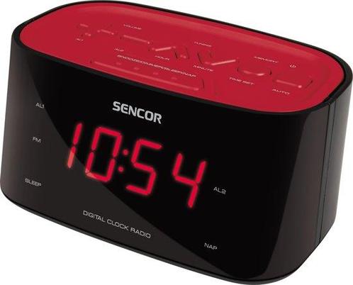 Sencor SRC 180 RD - Klok Zwart, Rood radio, Witgoed en Apparatuur, Wekkers, Verzenden