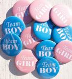Genderreveal buttons Team Boy en Team Girl 12 stuks, Hobby en Vrije tijd, Feestartikelen, Verzenden, Nieuw, Feestartikel, Geboorte of Huwelijk