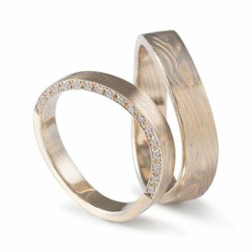 Trouwringen Mokume Gane van Jaume Labro uitvoering Anant, Sieraden, Tassen en Uiterlijk, Ringen, Verzenden
