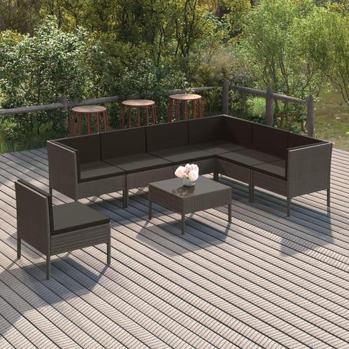 vidaXL 8-delige Loungeset met kussens poly rattan grijs, Tuin en Terras, Tuinsets en Loungesets, Loungeset, Nieuw, Rotan, Verzenden