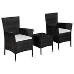 vidaXL 3-delige Bistroset poly rattan zwart, Tuin en Terras, Verzenden, Nieuw, Rotan, 3 zitplaatsen