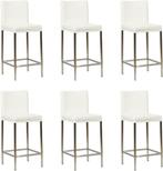 Set van 6 Witte leren moderne barkrukken - poot vierkant rvs, Overige kleuren, Nieuw, Leer, Ophalen of Verzenden