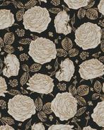 Jacquard Roses Goud/Zwart, Hobby en Vrije tijd, Stoffen en Lappen, Nieuw, Zwart