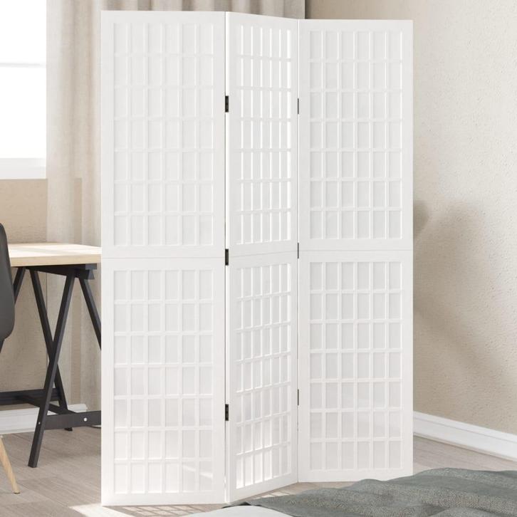 vidaXL Kamerscherm met 3 panelen massief paulowniahout wit, Huis en Inrichting, Woonaccessoires | Kamerschermen, Nieuw, Verzenden