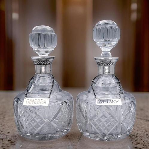 Fles (2) - Likeuren: Whisky en Gin - .915 zilver, Antiek en Kunst, Antiek | Goud en Zilver