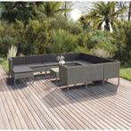 vidaXL 12-delige Loungeset met kussens poly rattan grijs, Verzenden, Nieuw, Rotan, Loungeset