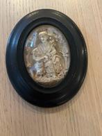 Religieuze lijst met gebogen glas - Jozef met kind - Gips,, Antiek en Kunst