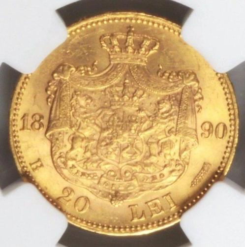 Roemenië. Carol I. 20 Lei 1890. In NGC Slab AU 58, Postzegels en Munten, Munten | Europa | Niet-Euromunten