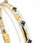 18 Krt. Bicolor gouden fantasie armband met saffier | 20 cm, Sieraden, Tassen en Uiterlijk, Armbanden, Gebruikt, Overige kleuren