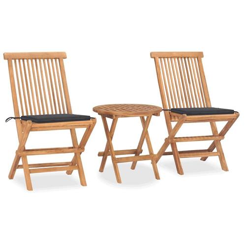 vidaXL 3-delige Tuinset inklapbaar met kussen massief, Tuin en Terras, Tuinsets en Loungesets, Tuinset, Nieuw, 2 zitplaatsen, Teakhout