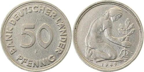 Duitsland 50 Pfennig 1949 F Variante magnetisch sehr scho..., Postzegels en Munten, Munten | Europa | Niet-Euromunten, Verzenden