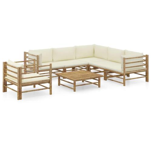 vidaXL 7-delige Loungeset met crèmewitte kussens bamboe, Tuin en Terras, Tuinsets en Loungesets, Loungeset, Nieuw, Hout, Verzenden