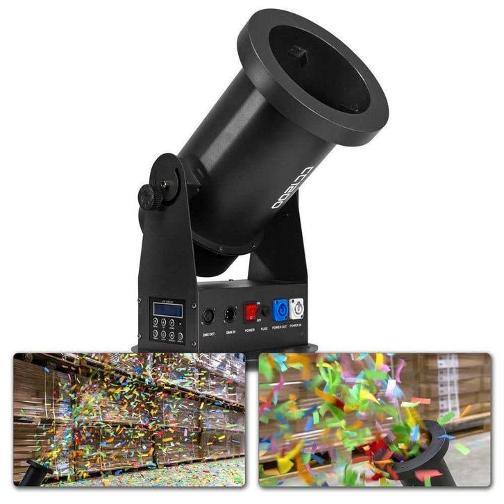 Retourdeal - BeamZ CC1200 Confetti launcher met DMX en draad, Muziek en Instrumenten, Licht en Laser, Zo goed als nieuw, Verzenden