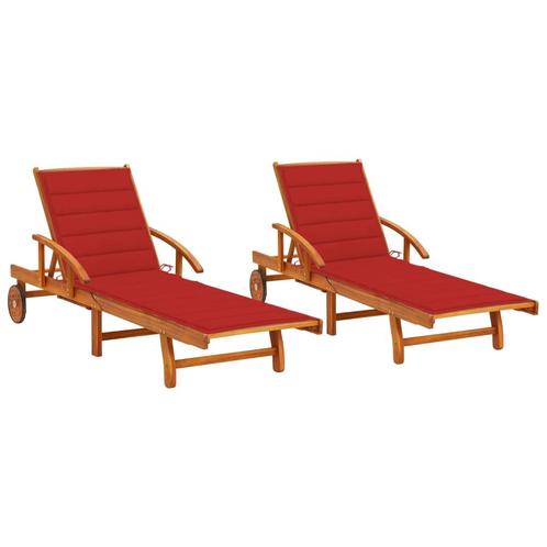 vidaXL Ligstoelen 2 st met kussens massief acaciahout, Tuin en Terras, Ligbedden, Nieuw, Verzenden