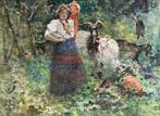 Francesco De Nicola (1882-1961) - Contadina con Capre, Antiek en Kunst, Kunst | Schilderijen | Klassiek